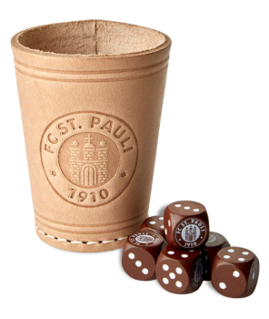 FC St. Pauli - Würfelbecher Leder Logo mit 6 Würfeln